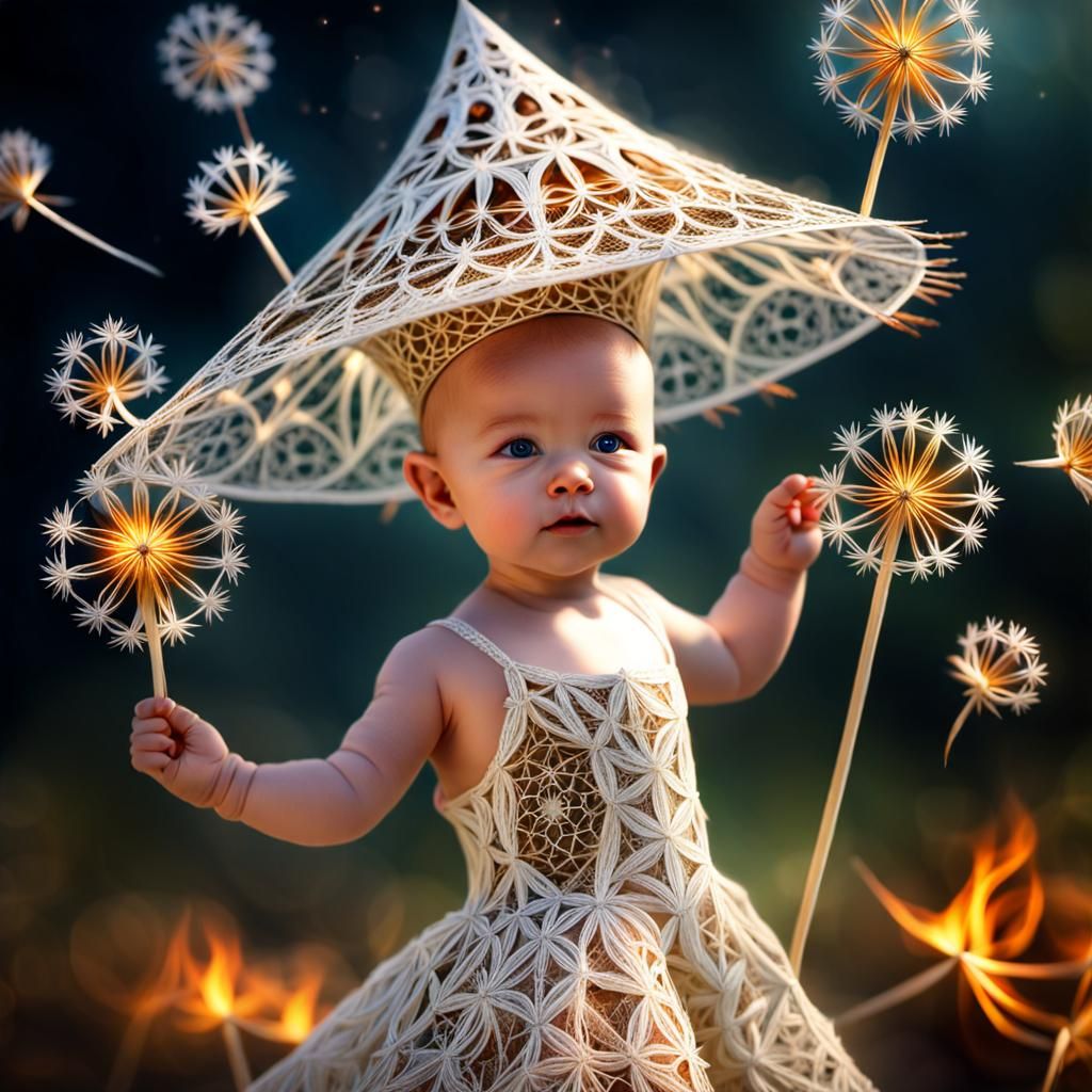 Dandelion Seed Baby Witch in Flower Field