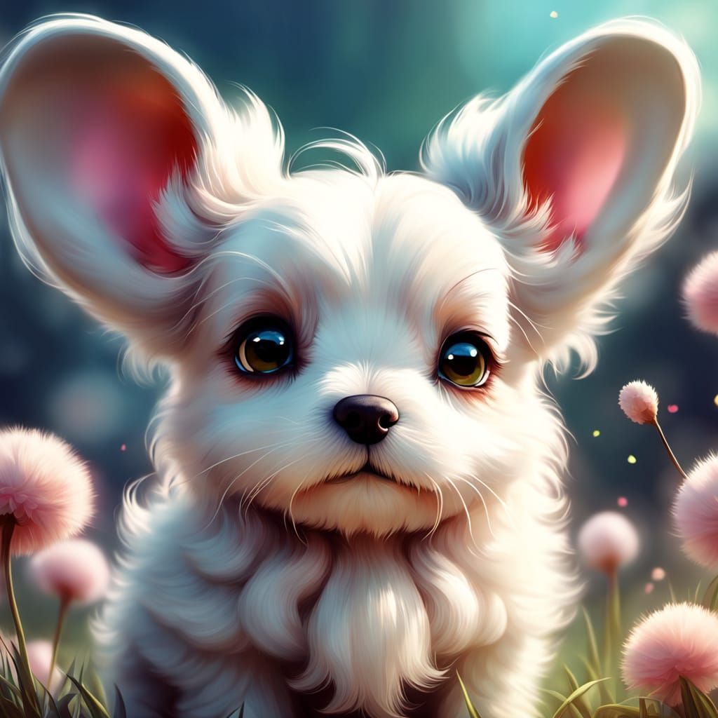 Whimsical Kawaii Dog Portrait in Pastel Colors