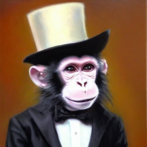 Monkey Gentleman in Black Suit, Oil Painting