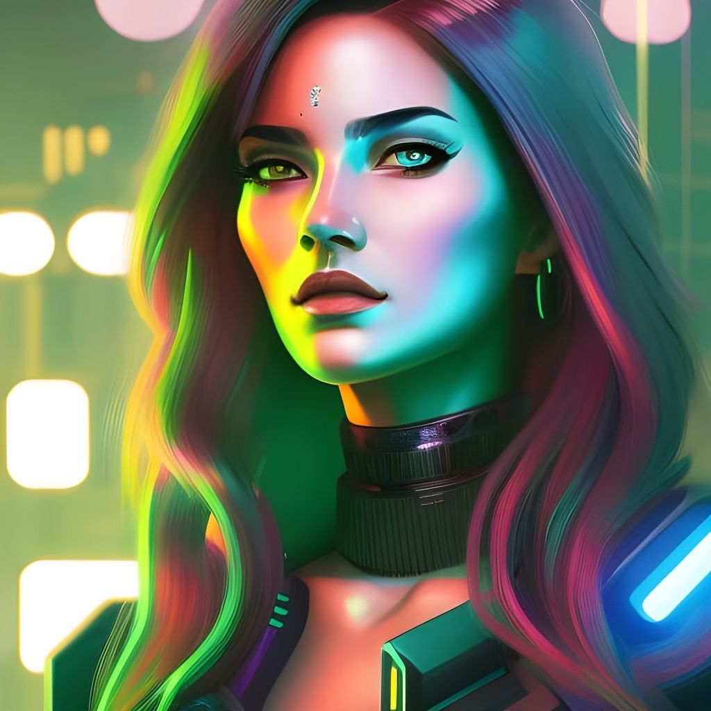 Cyberpunk Girl Portrait with Neon Cityscape