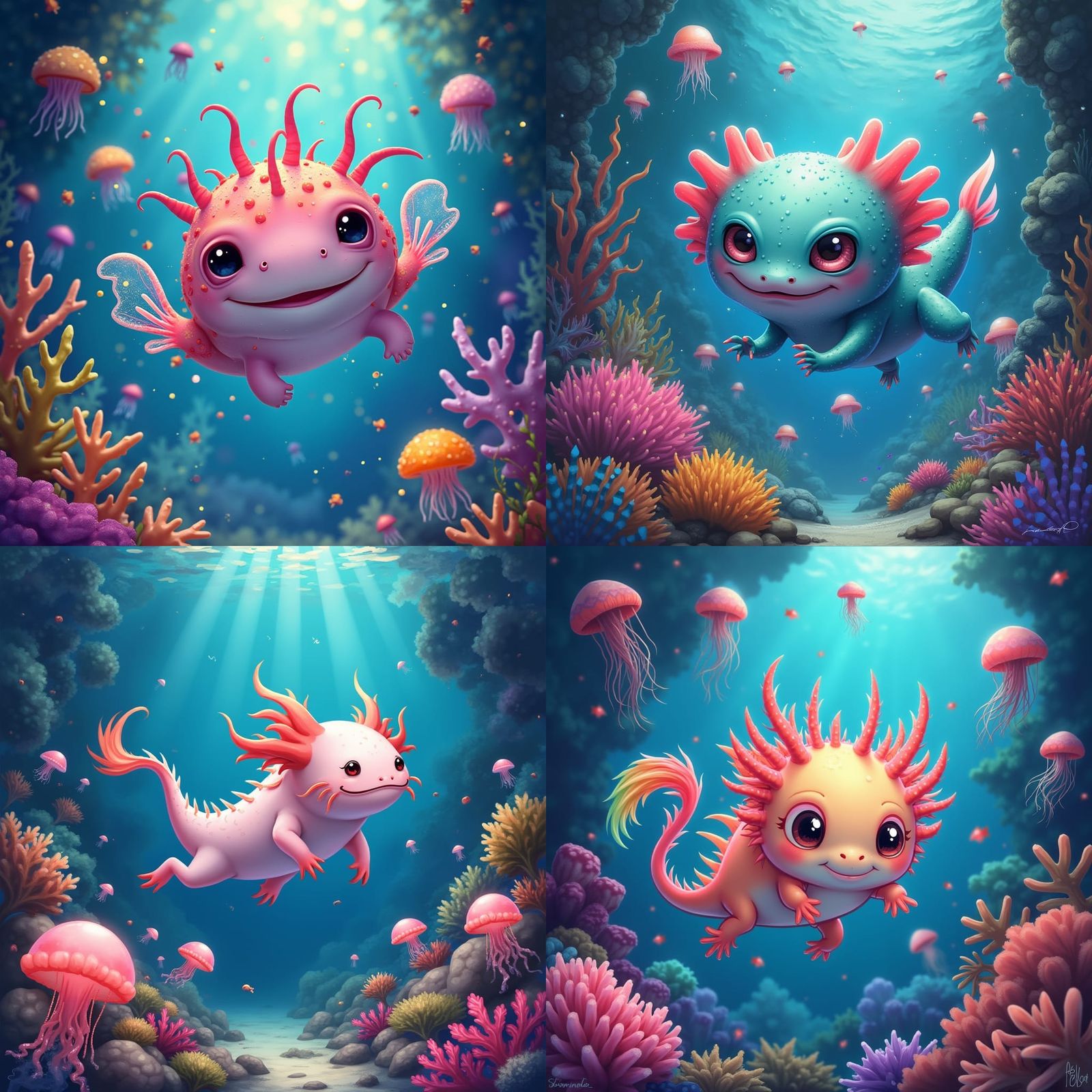 Chibi Axolotl Discovers Enchanted Underwater Realm