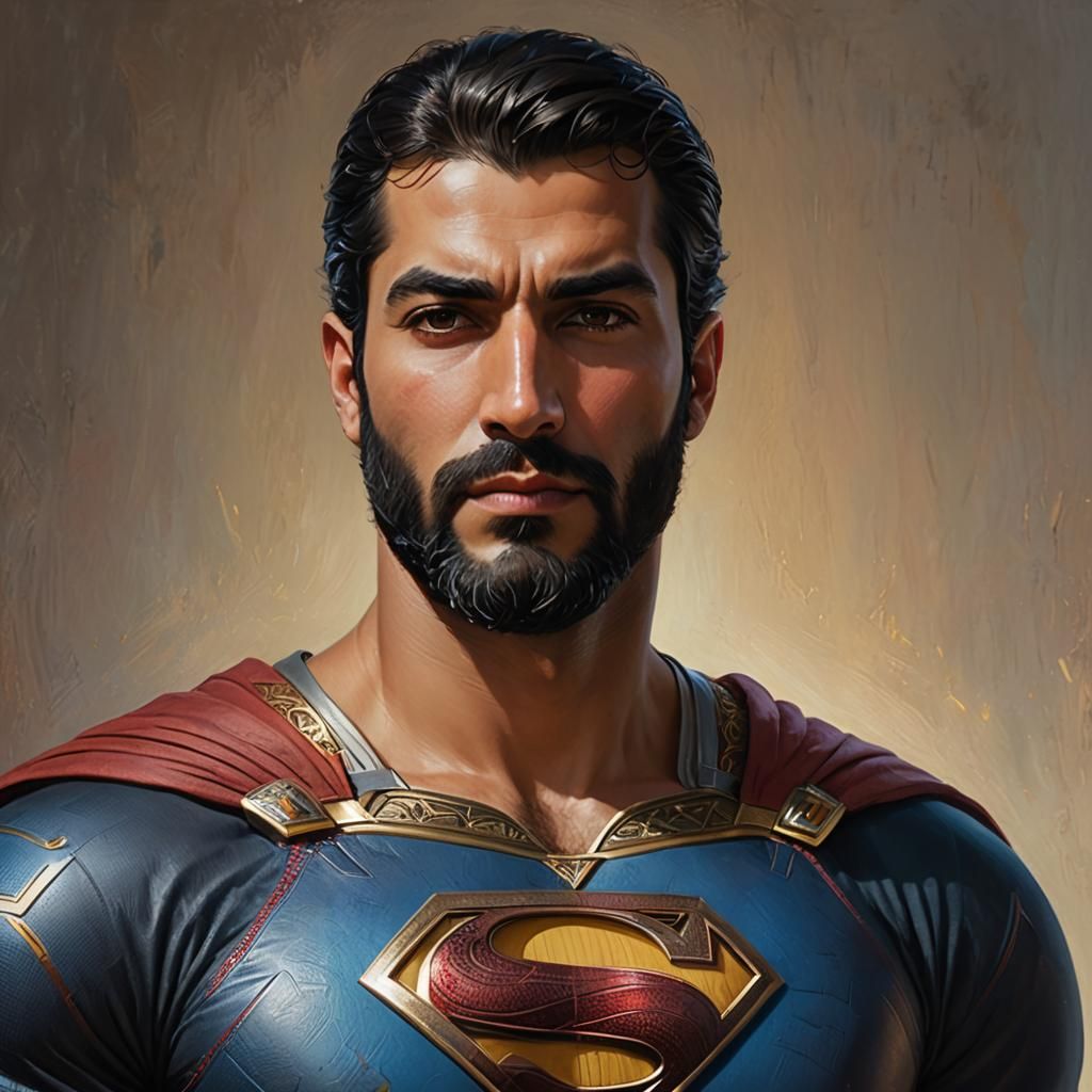 Handsome Superman Portrait in Oil Painting Style