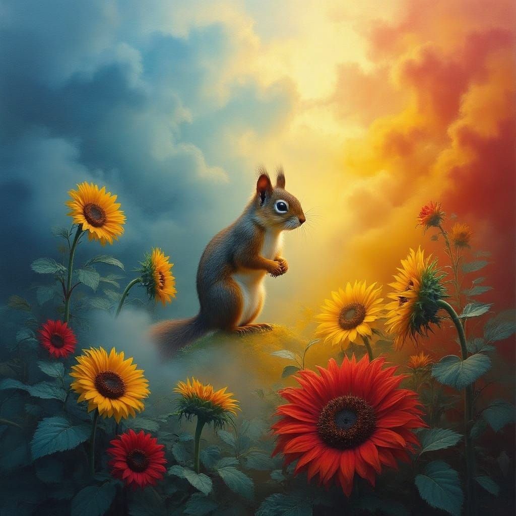 Vibrant Squirrel in a Sunny Meadow Scene