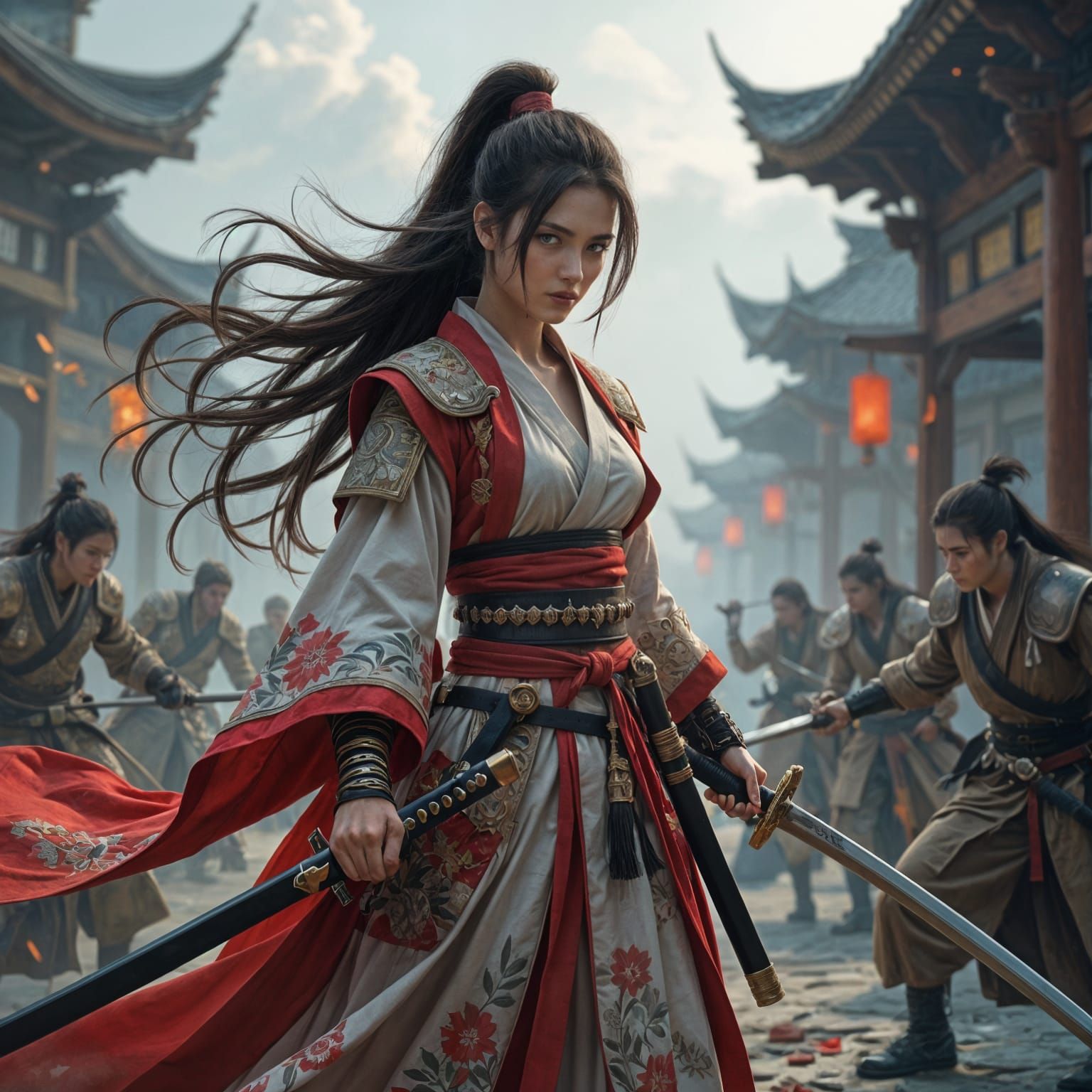 Photorealistic Female Warrior in Battle with Katana