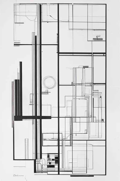 Complex Graphic Score in Technical Drawing Style