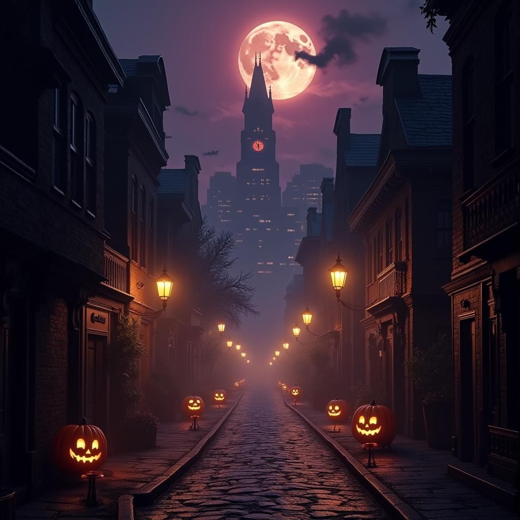 Gotham Halloween Night: Art Nouveau Dark Fantasy