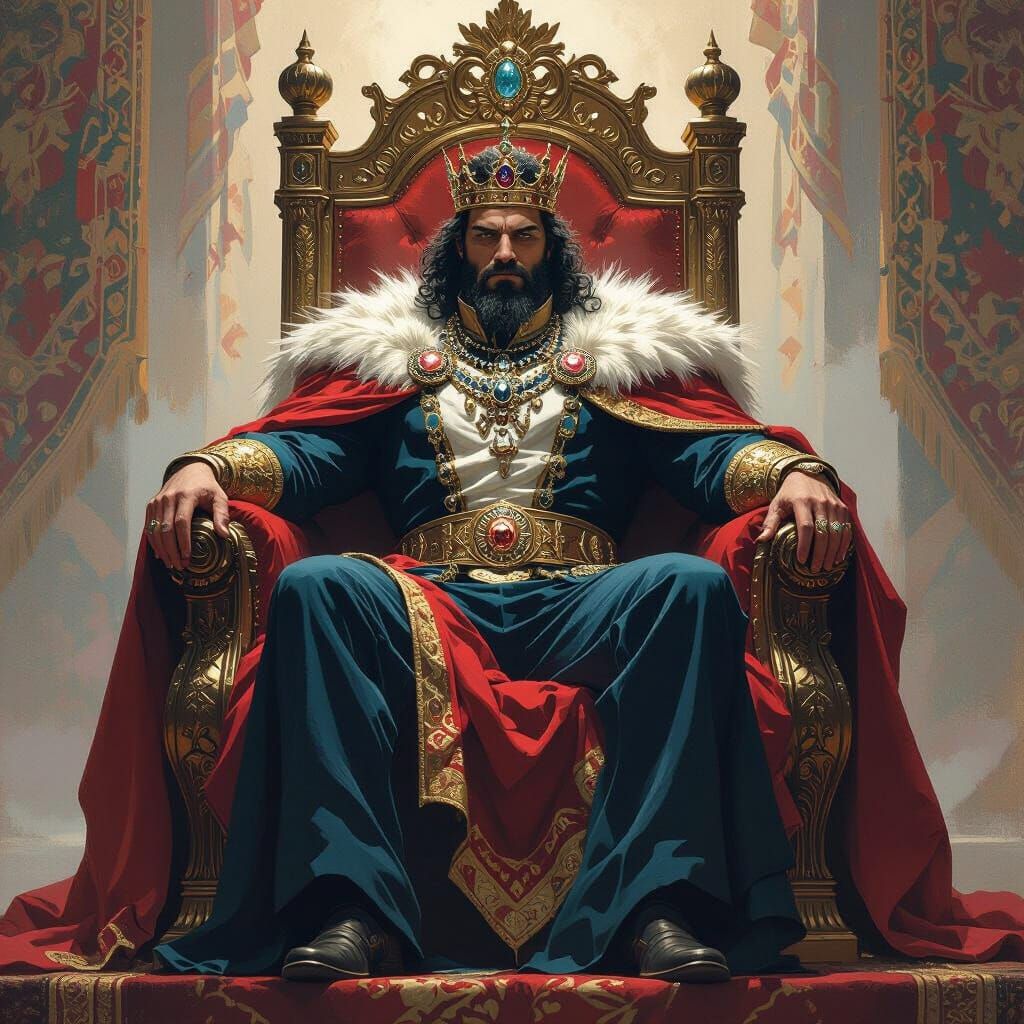 Regal King on Throne in Fantasy Art Style