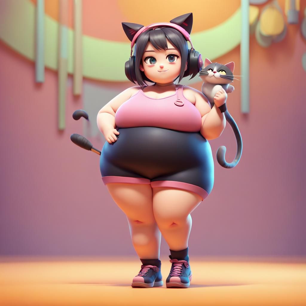 Anime Girl with Cat Features in 3D Style