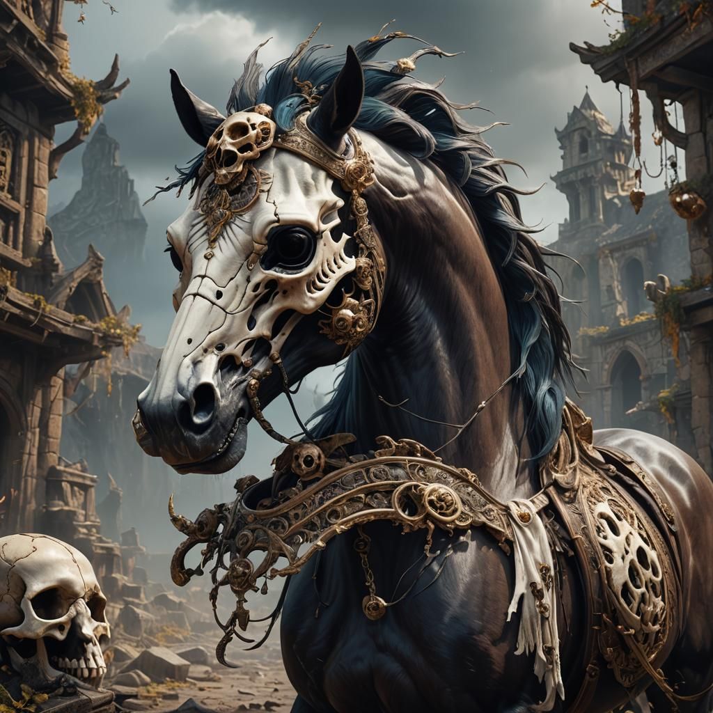 Horse with Skull Head: Detailed Matte Painting