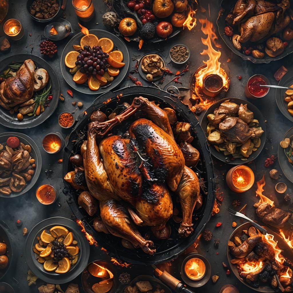 Turkey Dinner Disaster in Vivid Digital Art