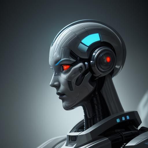 Futuristic Robot Head Thinking: Hyperrealistic Image