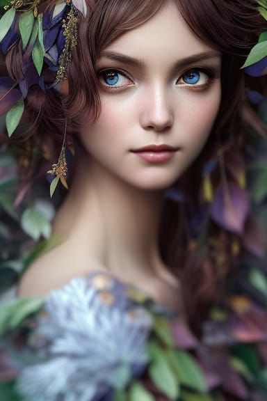 Wood Elf Goddess in Triadic Colors, Beautiful Botanicals