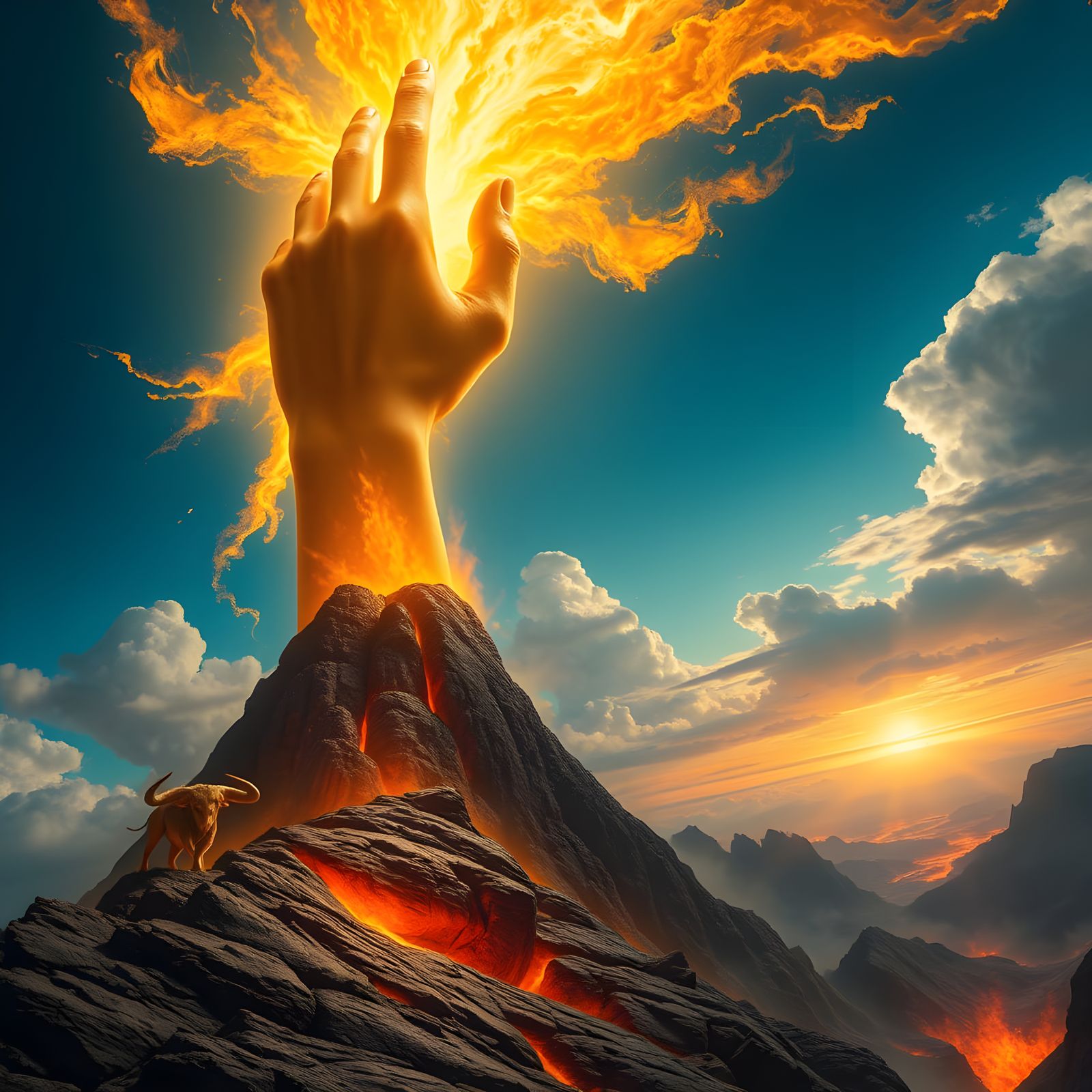 Divine Hand: Luminous Golden God Unleashes Fury