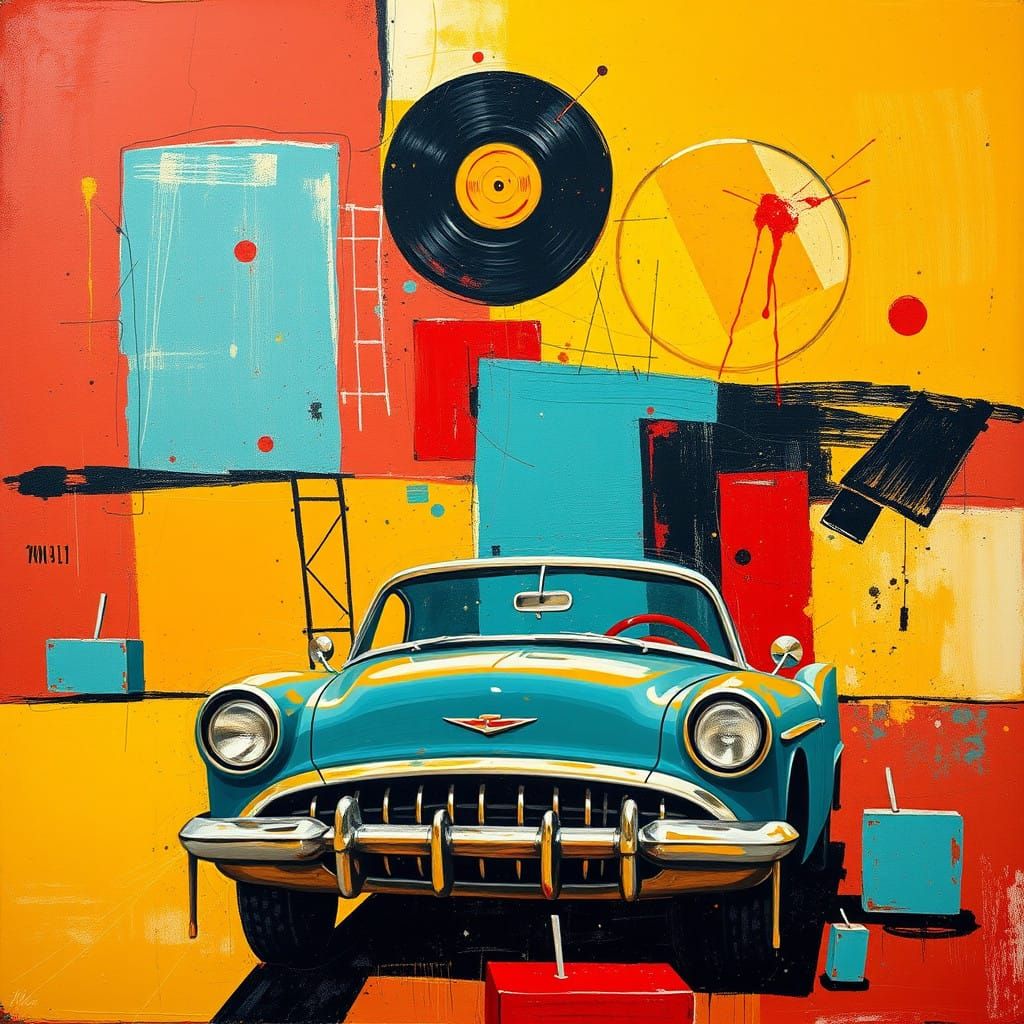 50's Retro Abstract Art Piece with Geometric Shapes