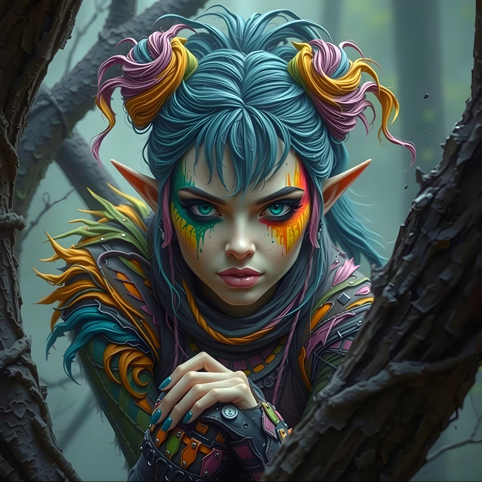 Medieval Female Elf Thief in Hyperdetailed Charcoal Drawing