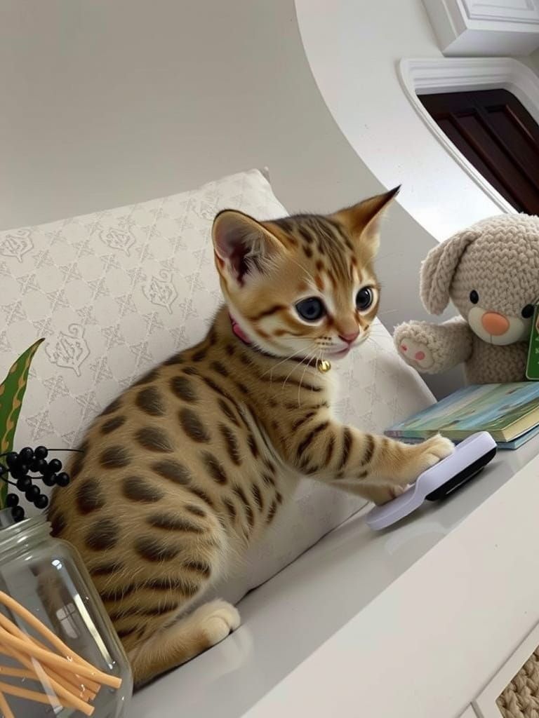 Cute Black Spotted Cat in Children's Book Style