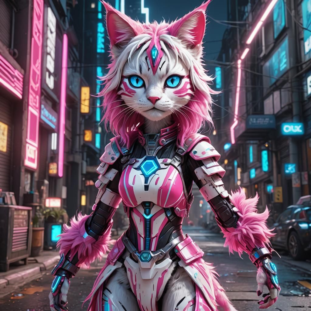 Neon Cat-Girl Princess in Detailed Matte Painting