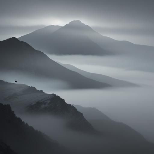 Misty Mountain Summit: Atmospheric Watercolor Landscape