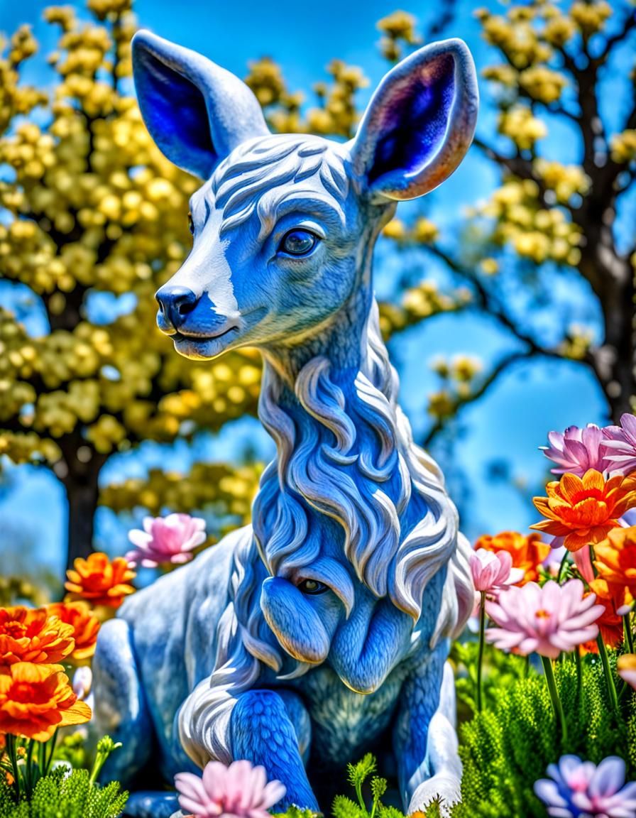 Bambi Marble Sculpture in Colorful Garden