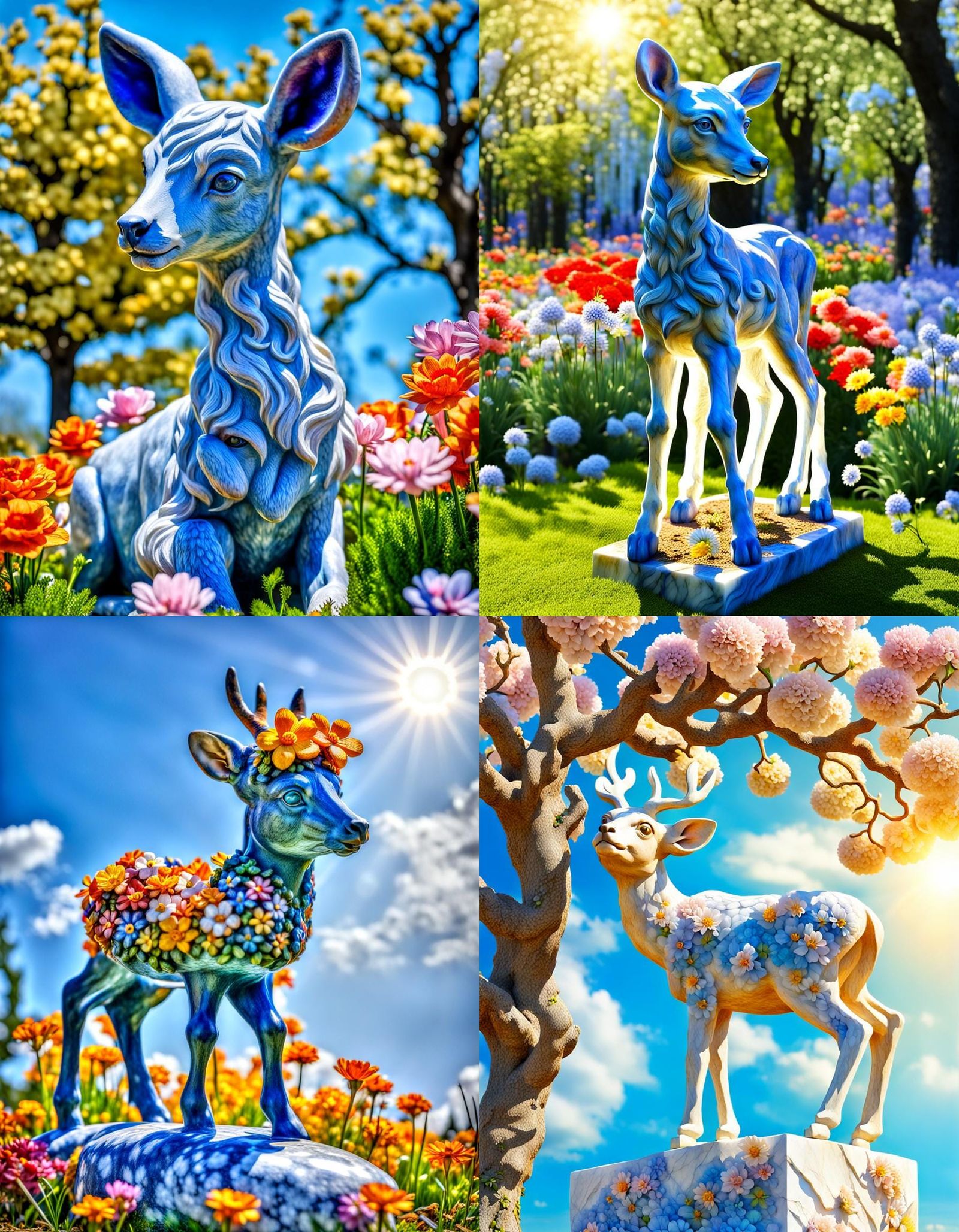Surreal Marble Sculpture of Bambi in Lush Garden