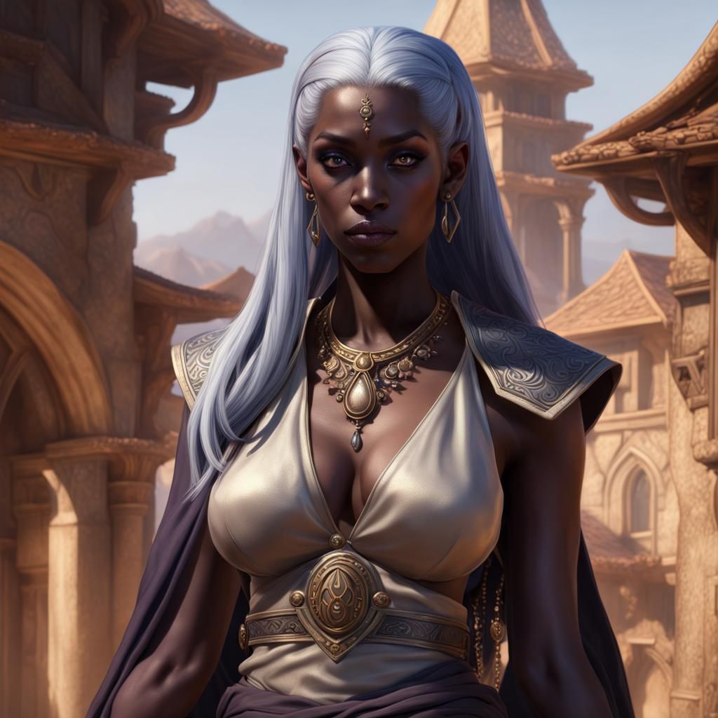Drow Female Monk Portrait in Dark Fantasy Style