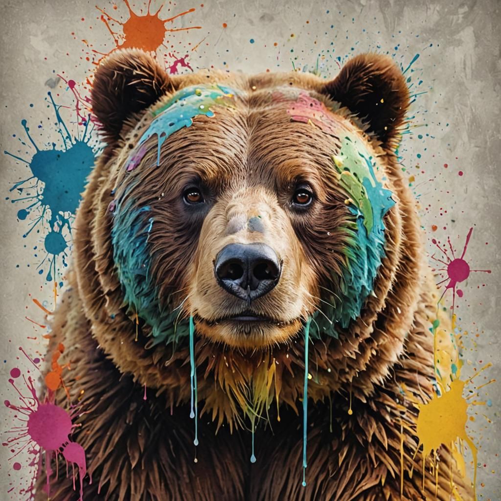 Prismatic Rainbow Bear Portrait in Graffiti Style