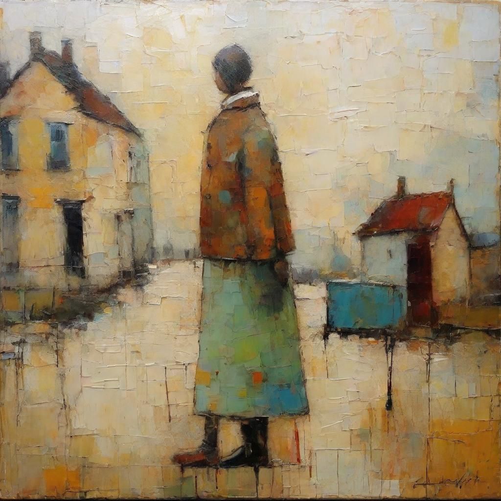 Textured Encaustic Painting in Naive Style