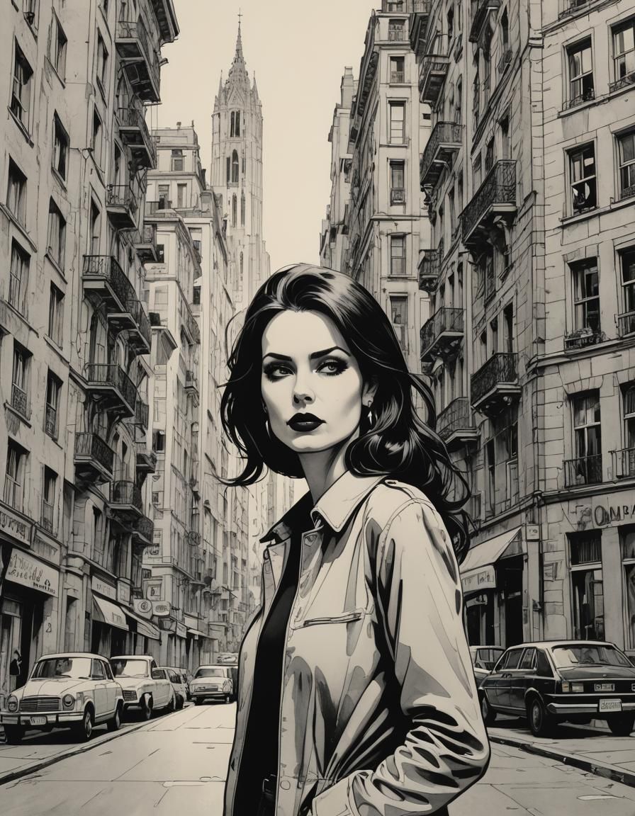 Gothic Pop Art Woman in Cityscape