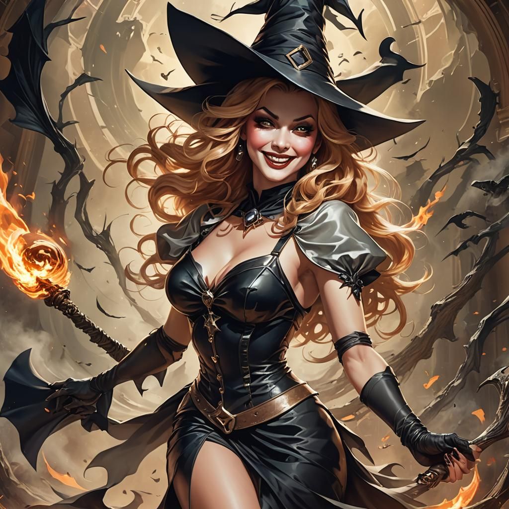 Smiling Witch Vengeance Scene in Vargas Style