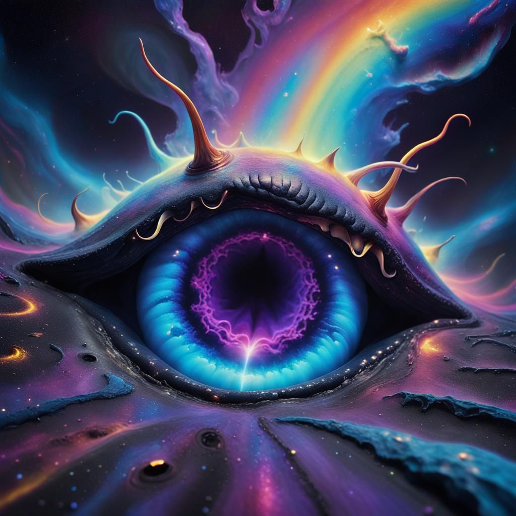 Cosmic Demon Emerges: Surreal Digital Art in Vivid Colors