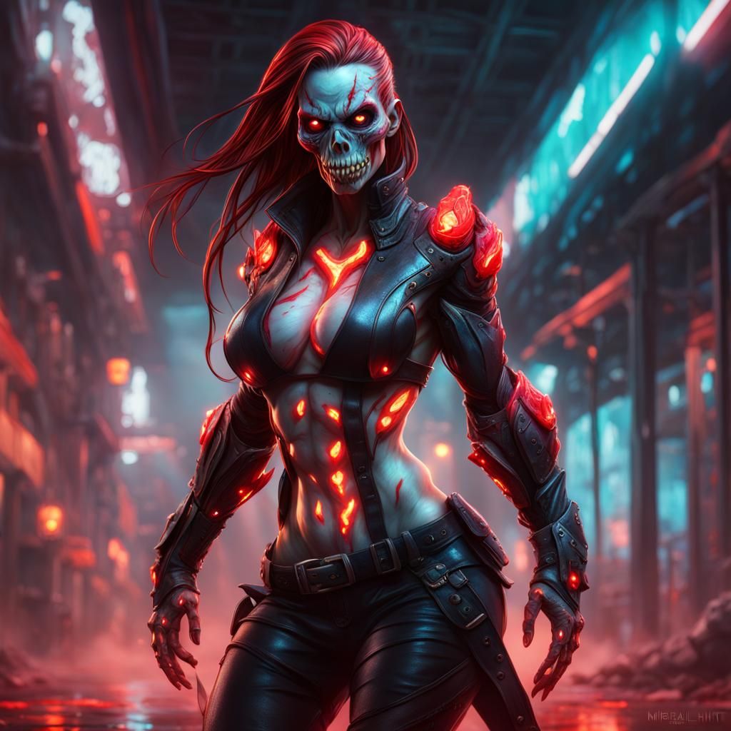 Hyperrealistic Female Creature with Red Lights