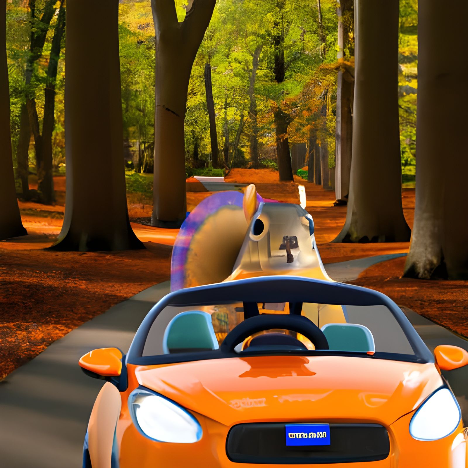 Squirrel Drives Car on Forest Road: Detailed DSLR