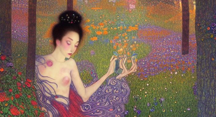 Sunset-Hybrid Woman in Magical Network, Klimt Style