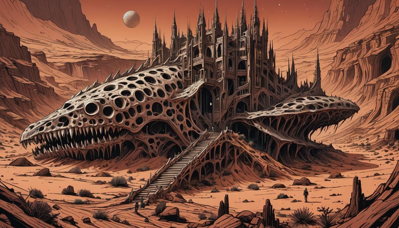 Martian Architecture in Retro Comic Book Style