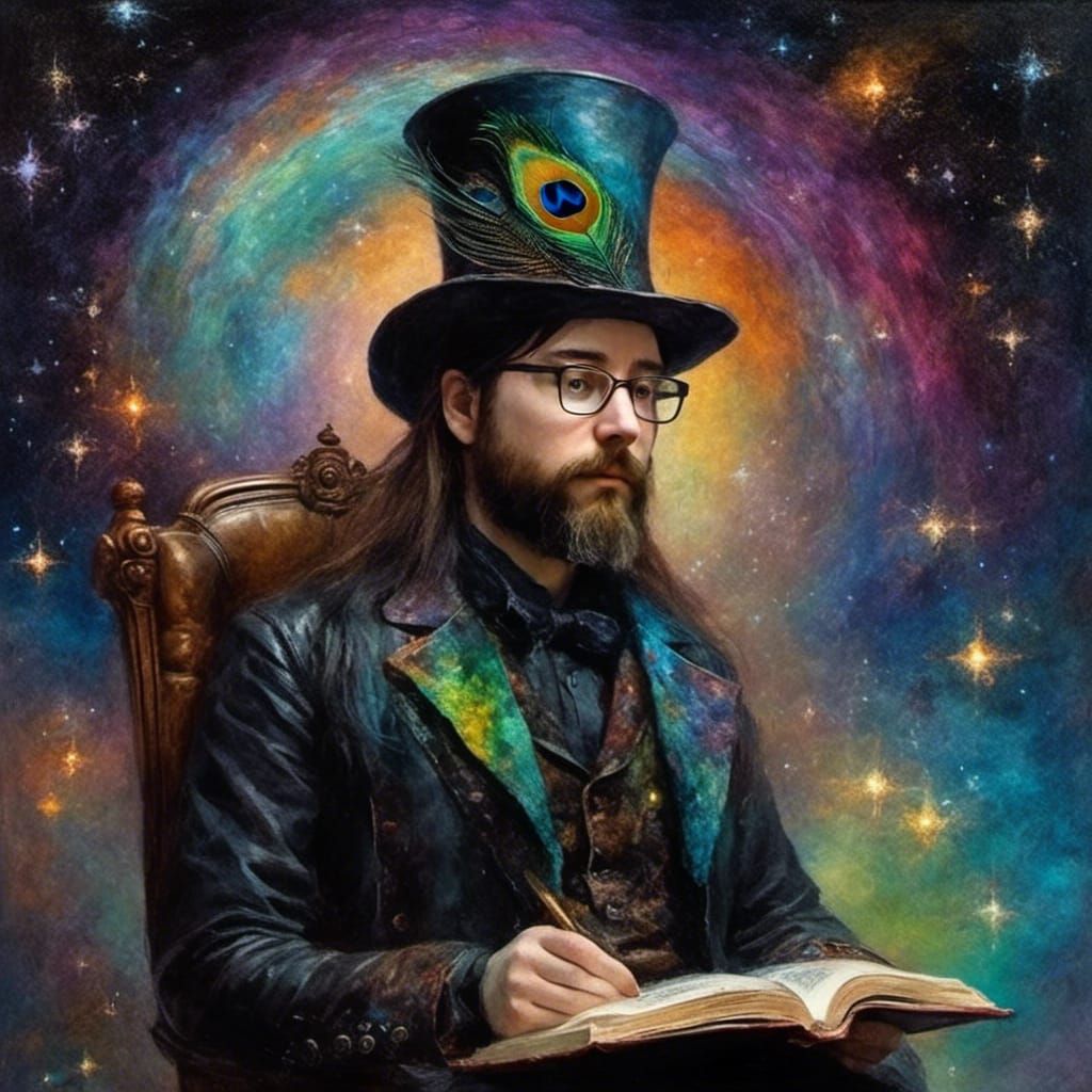 Cosmic God Reading in Space with Top Hat