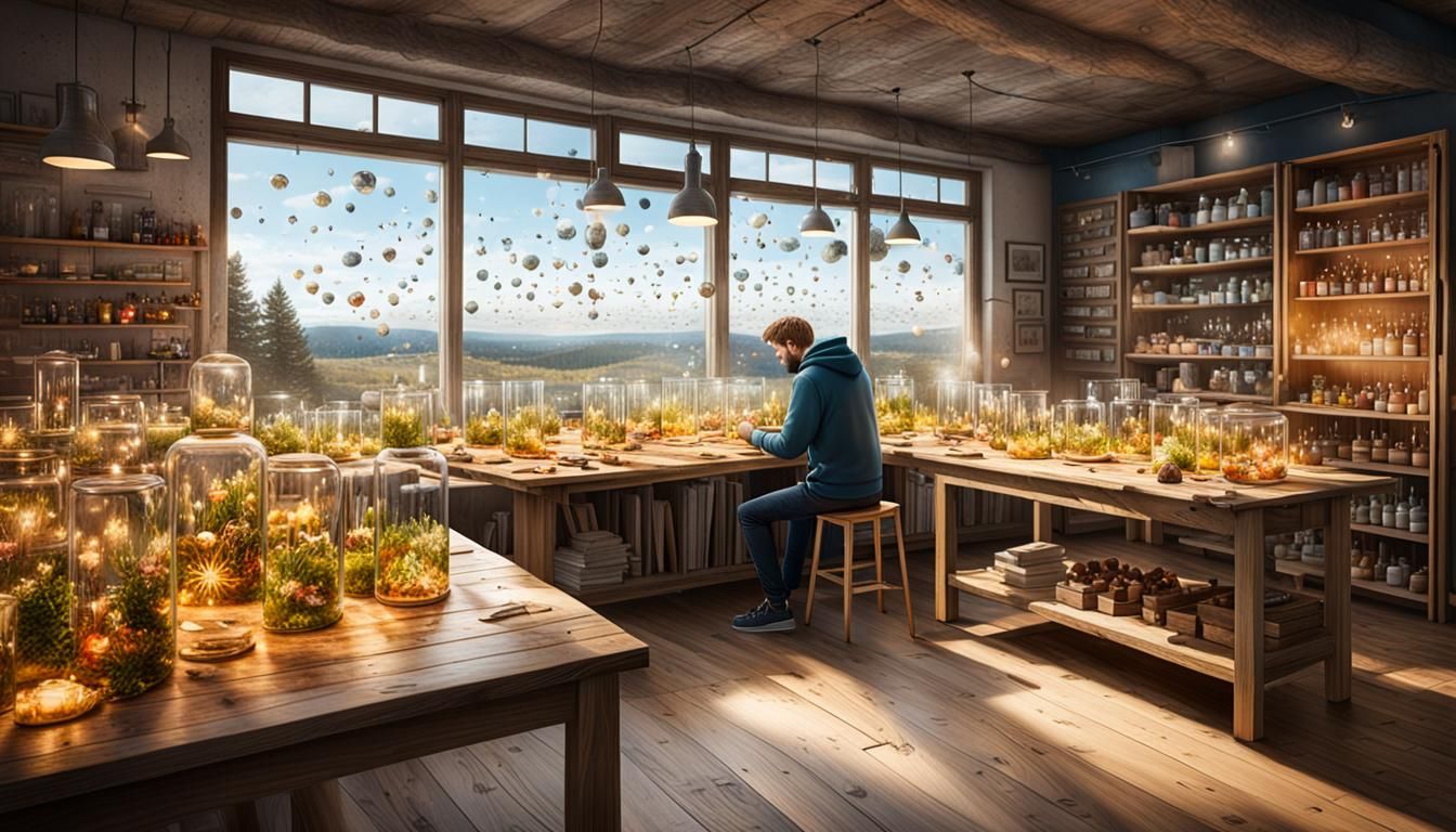 Artist Reviewing Digital Creations in Workshop