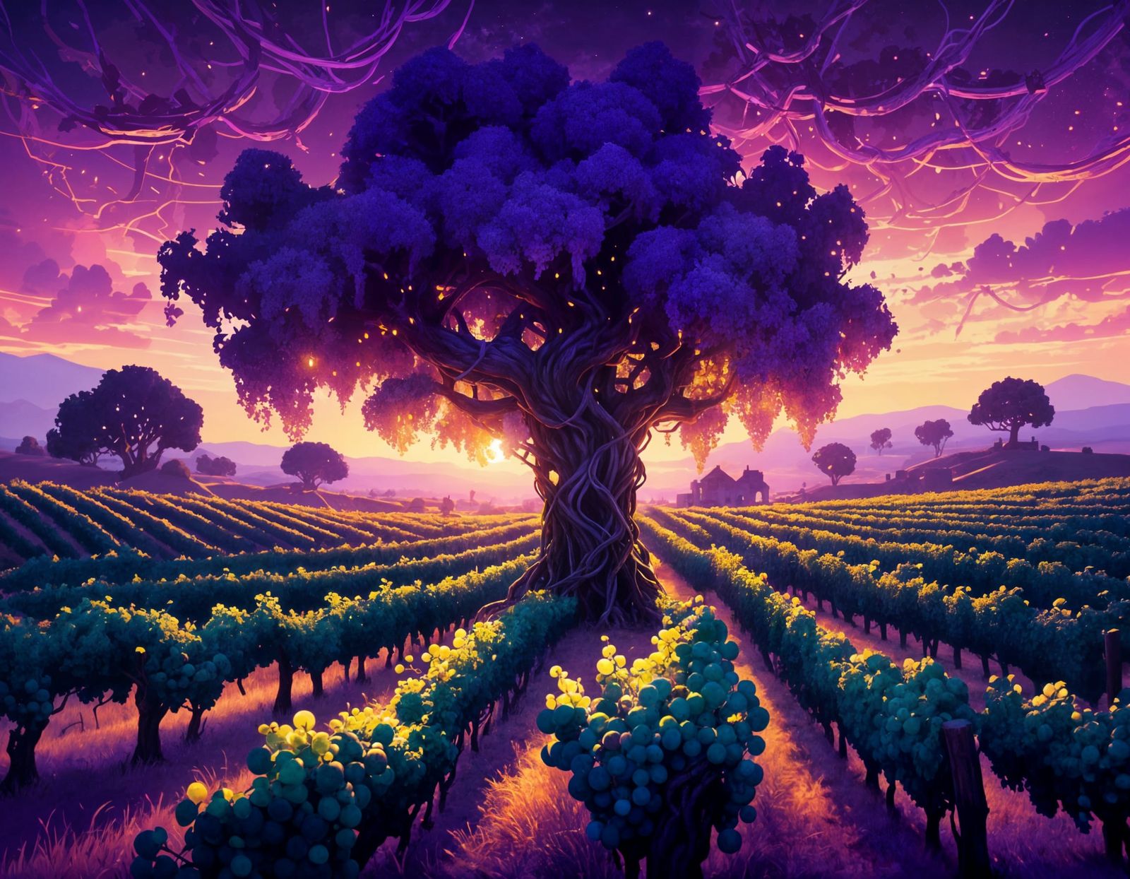 Whimsical Vineyard Twilight Dreamscape