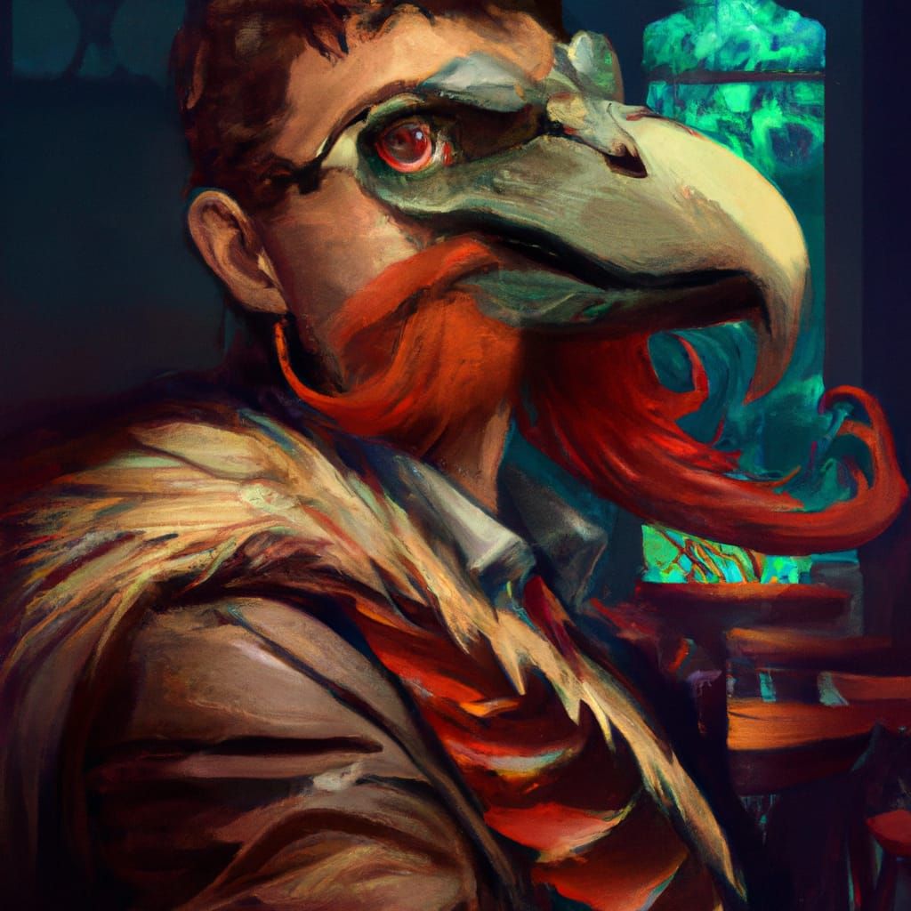 Hipster Velociraptor Portrait in Art Nouveau Style