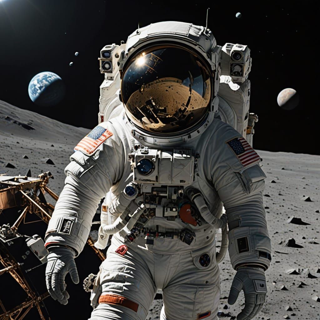 Astronaut in Orbit Over a Buried Sun Amidst a Black Hole