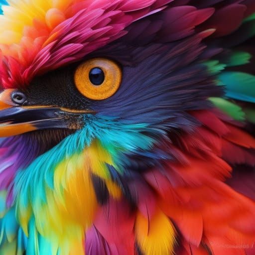 Colorful Ombre Chicken Portrait in Hyperrealistic Style