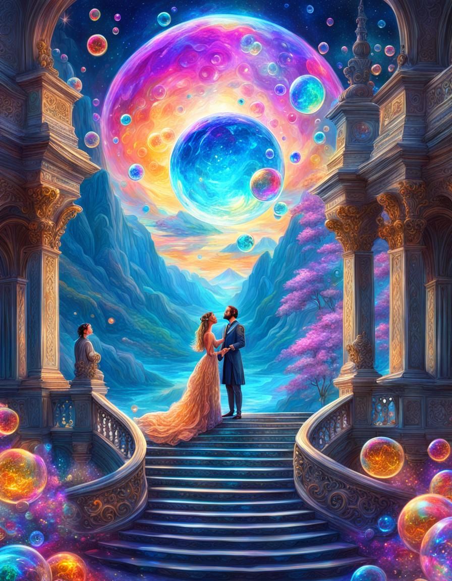 Love at First Sight in Royal Palace: Cosmic Illustration