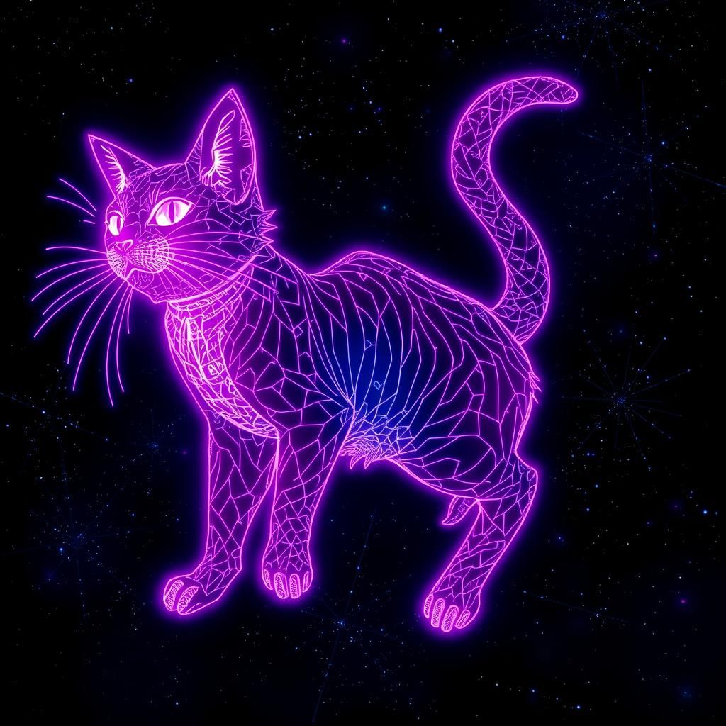 Cosmic Neon Cheshire Cat in Psychedelic Abstraction
