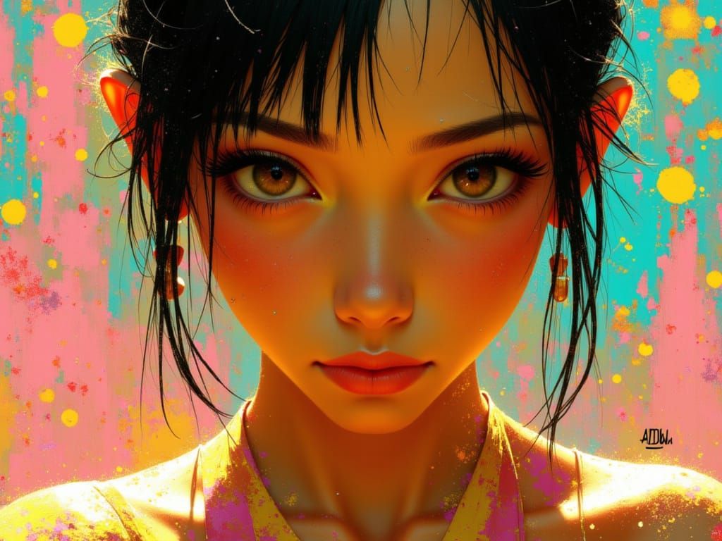 Jodelle Ferland Portrait in Golden-Brown, Pink, Teal