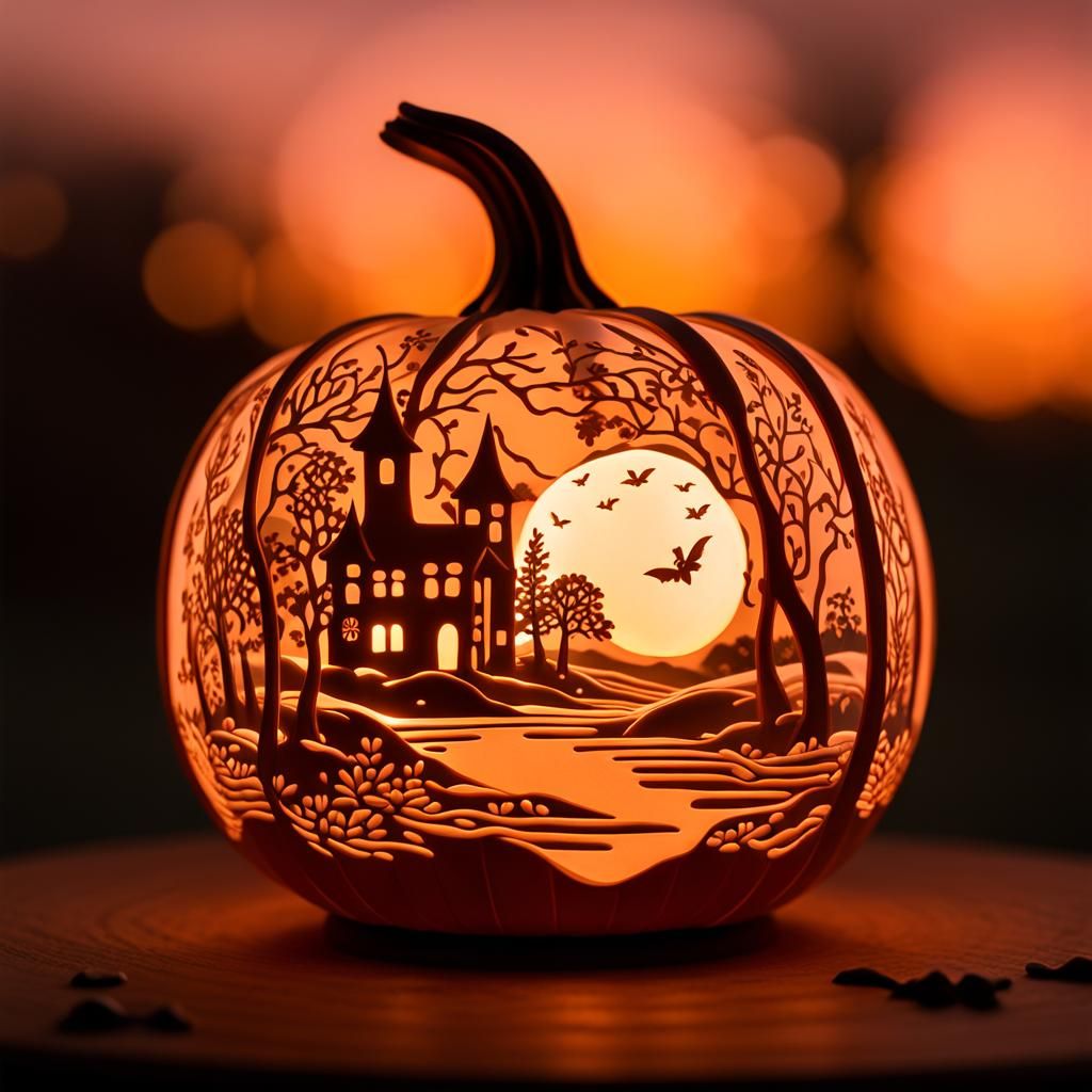 Whimsical Carved Pumpkins with Enchanting Landscapes