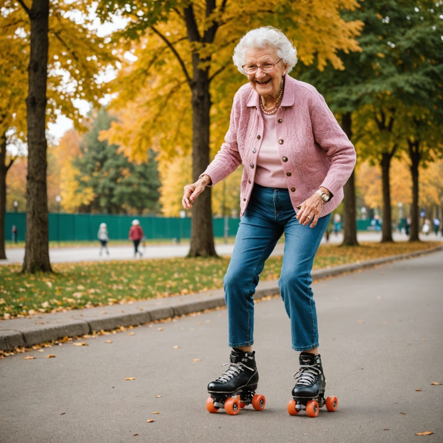 Elderly Woman's Joyful Roller Skating Adventure
