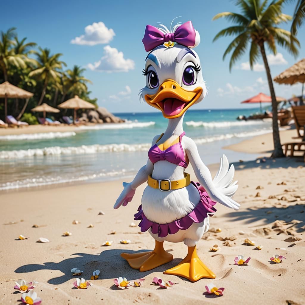 Daisy Duck's Beach Day: A Cartoon Bikini Scene