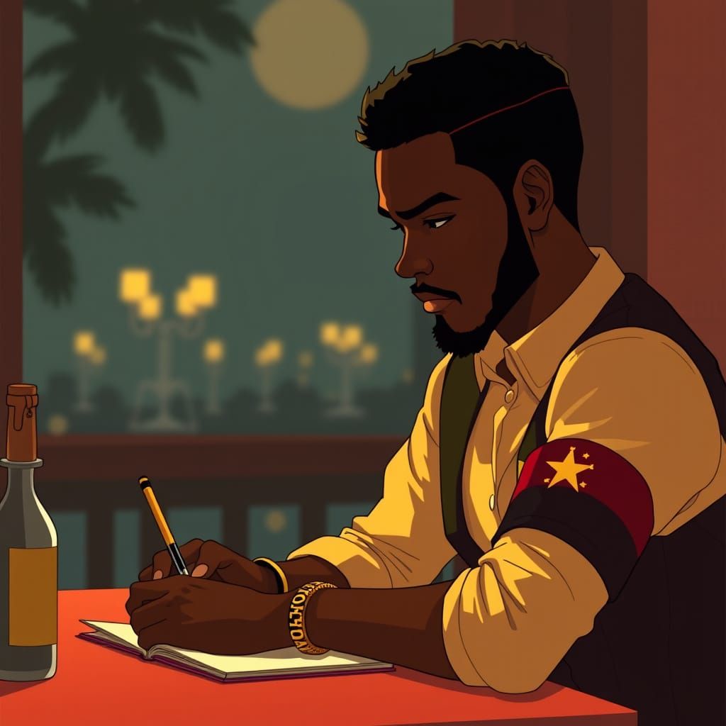 Elegant Young Man in Angola Colors, Writing Love Letter in R...