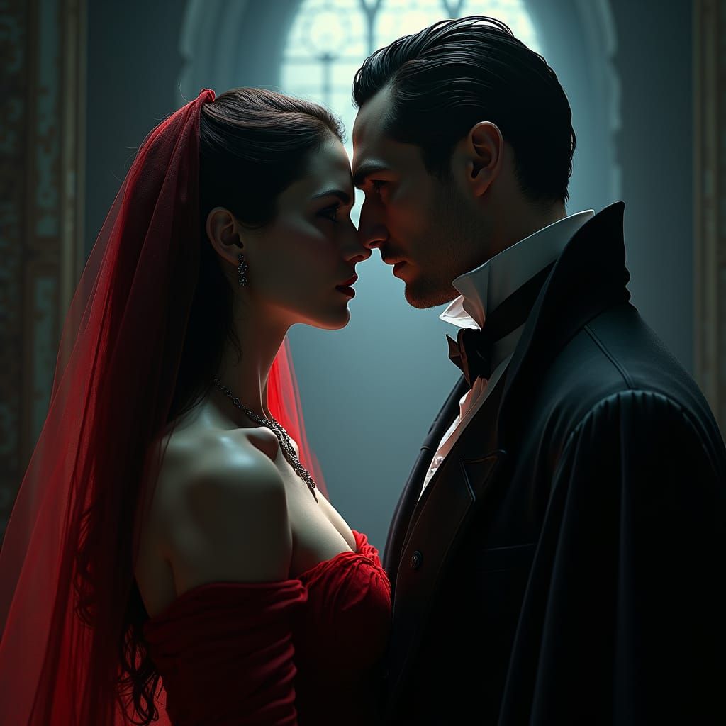 Mina Harker and Count Dracula, Dracula, Brahm Stoker, head a...