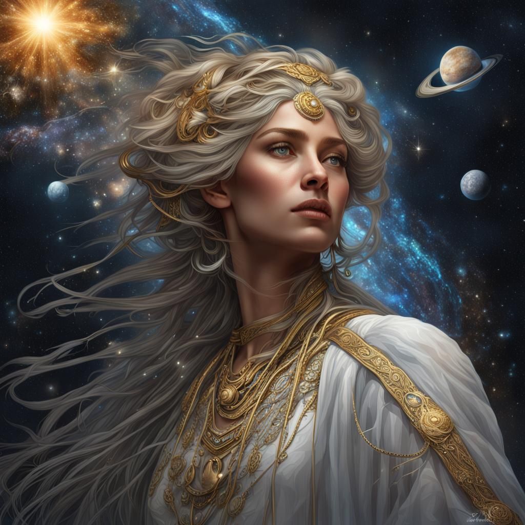 Cosmic Goddess Portrait in Art Nouveau Style