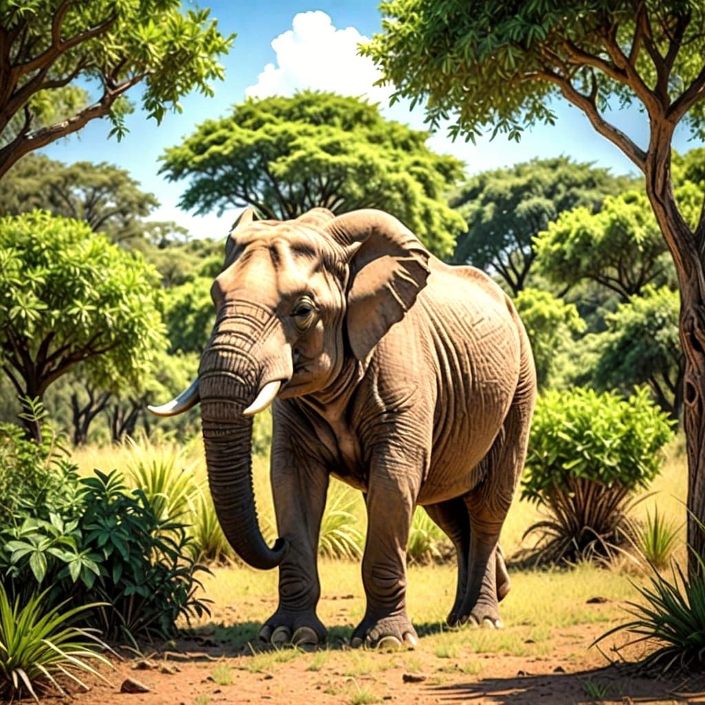 Deinotherium in Savannah: Hyper-Realistic Proboscidean